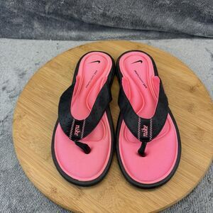 Nike Comfort Footbed Sandals Womens Size 7 Pink Black Cushioned Thong Flip Flop